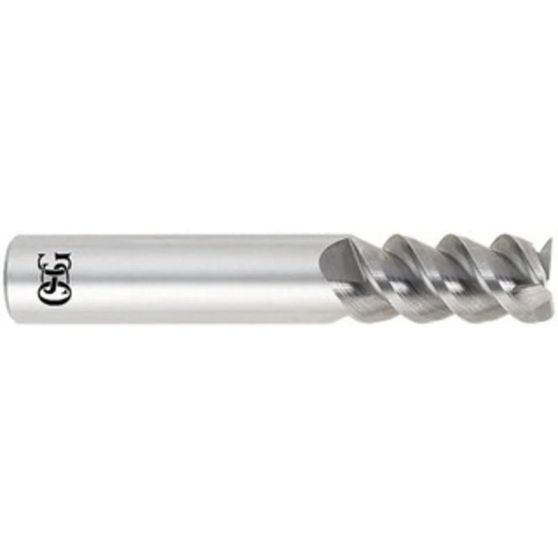 OSG 3/8, 1 LOC, 3/8 Shank Diam, 2-1/2 OAL, 3 Flute, Solid Carbide Square End Mill Single End, Uncoated, Spiral Flute,...